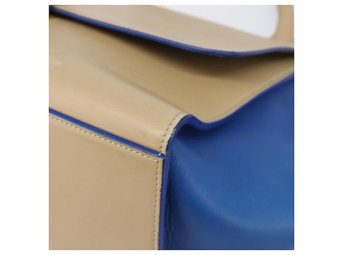 Céline CELINE Trapeze Small Hand Bag Leather 2way Beige Blue Auth bs37085A Azul - vista 17