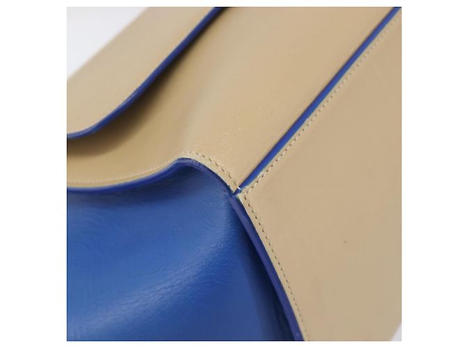 Céline CELINE Trapeze Small Hand Bag Leather 2way Beige Blue Auth bs37085A Azul - vista 18