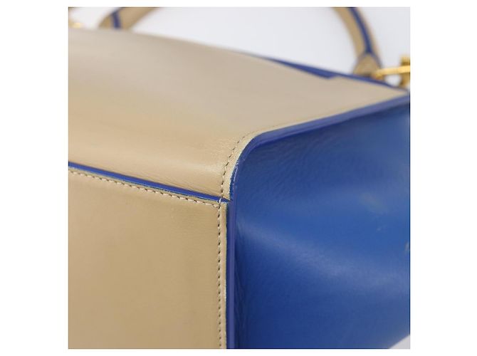 Céline CELINE Trapeze Small Hand Bag Leather 2way Beige Blue Auth bs37085A Azul - vista 19