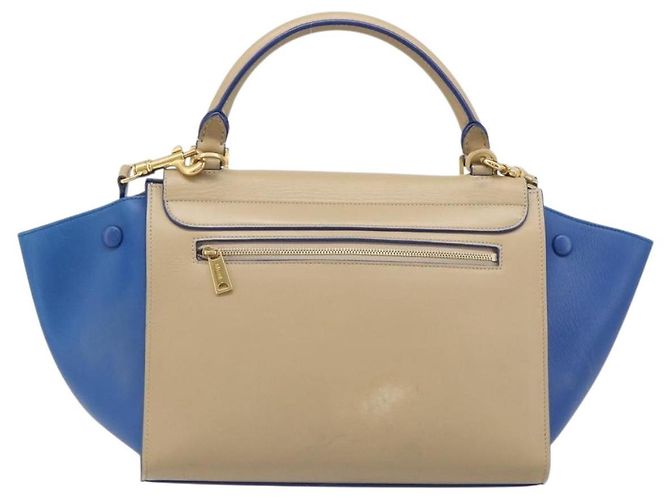 Céline CELINE Trapeze Small Hand Bag Leather 2way Beige Blue Auth bs37085A Azul - vista 2