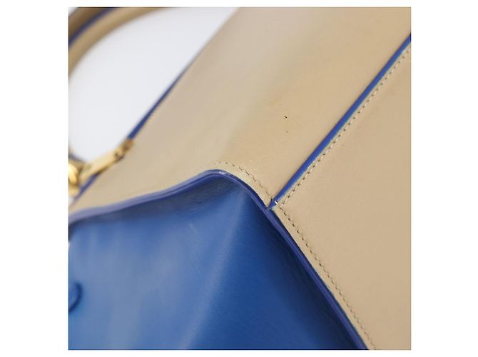 Céline CELINE Trapeze Small Hand Bag Leather 2way Beige Blue Auth bs37085A Azul - vista 20