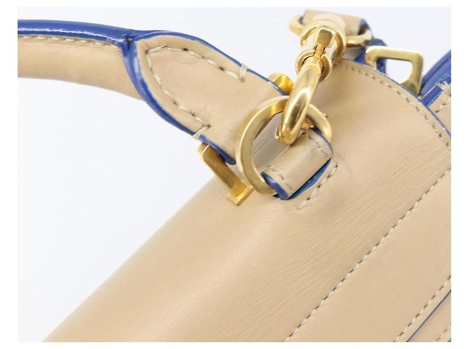 Céline CELINE Trapeze Small Hand Bag Leather 2way Beige Blue Auth bs37085A Azul - vista 22