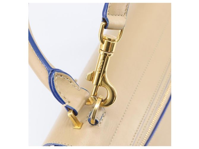 Céline CELINE Trapeze Small Hand Bag Leather 2way Beige Blue Auth bs37085A Azul - vista 23