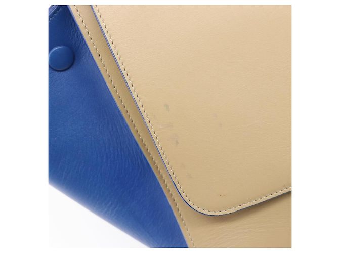 Céline CELINE Trapeze Small Hand Bag Leather 2way Beige Blue Auth bs37085A Azul - vista 24