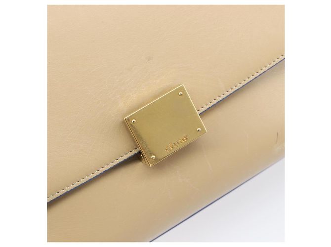 Céline CELINE Trapeze Small Hand Bag Leather 2way Beige Blue Auth bs37085A Azul - vista 25