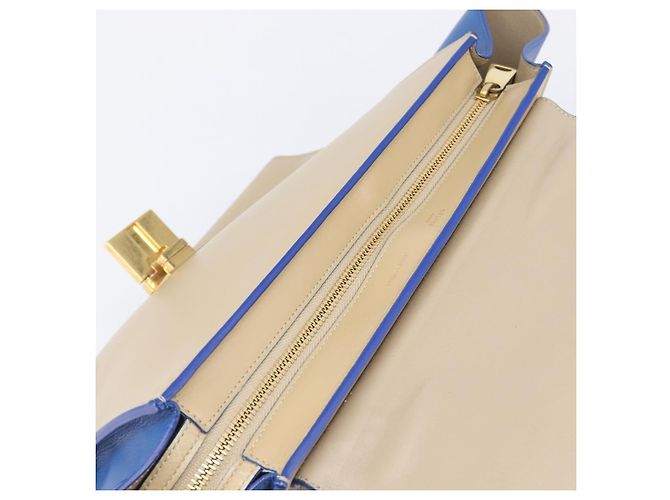 Céline CELINE Trapeze Small Hand Bag Leather 2way Beige Blue Auth bs37085A Azul - vista 26