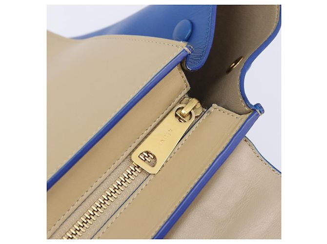 Céline CELINE Trapeze Small Hand Bag Leather 2way Beige Blue Auth bs37085A Azul - vista 27