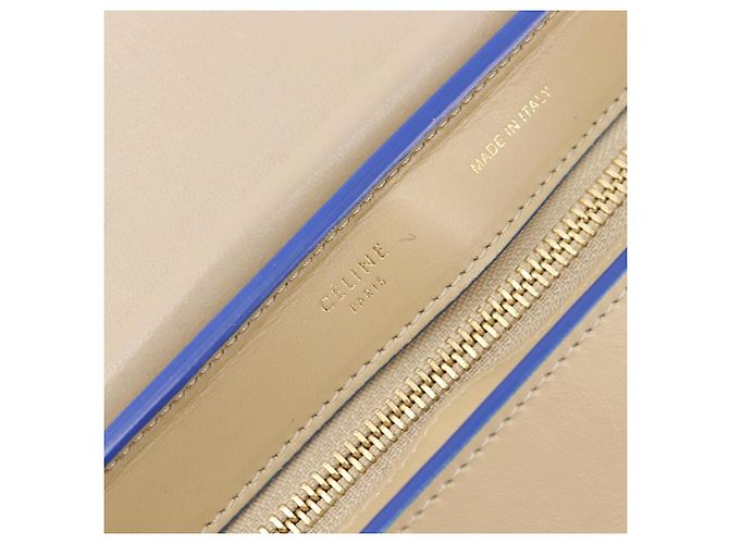 Céline CELINE Trapeze Small Hand Bag Leather 2way Beige Blue Auth bs37085A Azul - vista 28