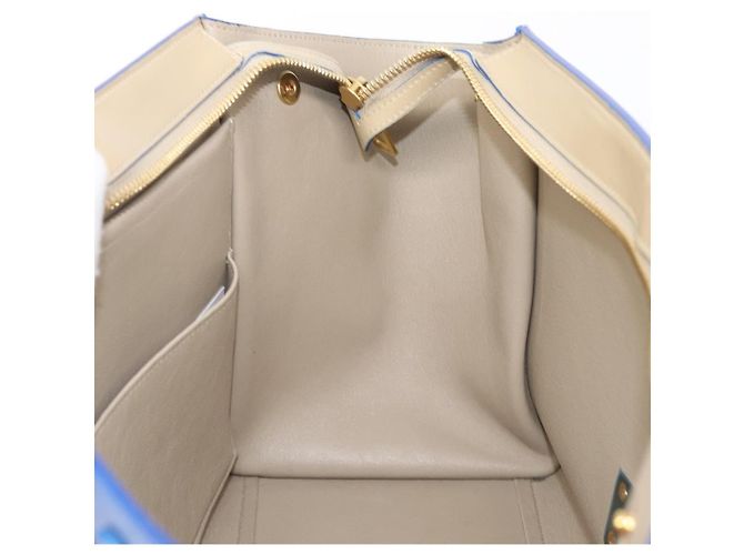 Céline CELINE Trapeze Small Hand Bag Leather 2way Beige Blue Auth bs37085A Azul - vista 29