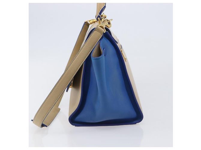 Céline CELINE Trapeze Small Hand Bag Leather 2way Beige Blue Auth bs37085A Azul - vista 3