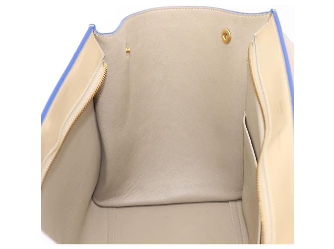 Céline CELINE Trapeze Small Hand Bag Leather 2way Beige Blue Auth bs37085A Azul - vista 30