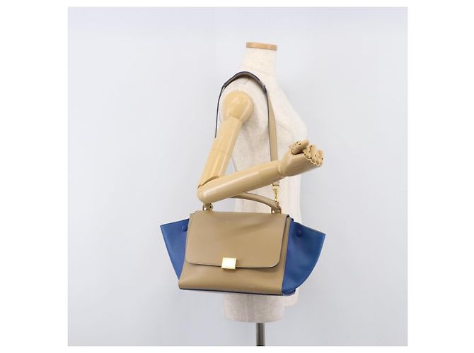 Céline CELINE Trapeze Small Hand Bag Leather 2way Beige Blue Auth bs37085A Azul - vista 33