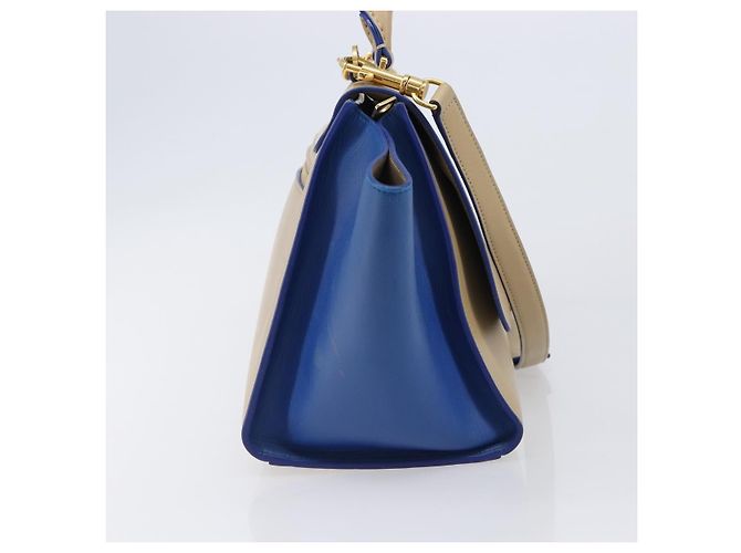 Céline CELINE Trapeze Small Hand Bag Leather 2way Beige Blue Auth bs37085A Azul - vista 4