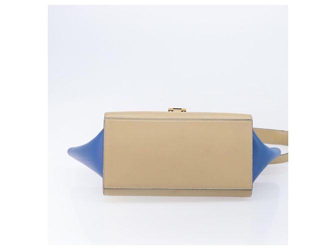 Céline CELINE Trapeze Small Hand Bag Leather 2way Beige Blue Auth bs37085A Azul - vista 5