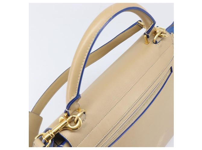 Céline CELINE Trapeze Small Hand Bag Leather 2way Beige Blue Auth bs37085A Azul - vista 6