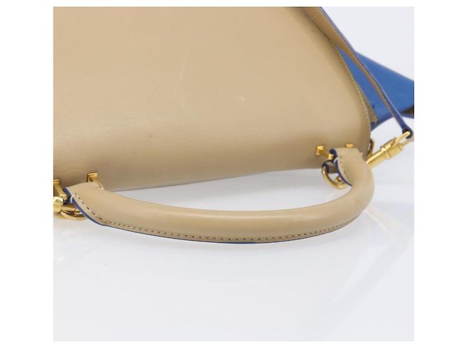 Céline CELINE Trapeze Small Hand Bag Leather 2way Beige Blue Auth bs37085A Azul - vista 7