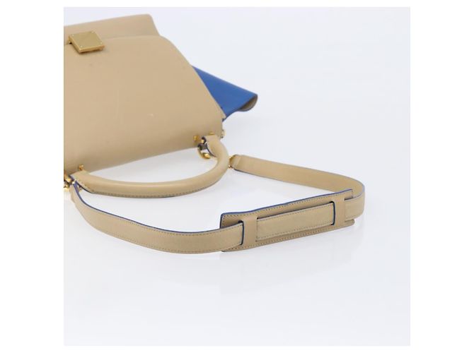 Céline CELINE Trapeze Small Hand Bag Leather 2way Beige Blue Auth bs37085A Azul - vista 8