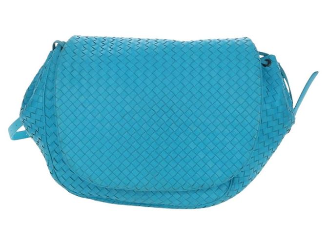 Borsa a tracolla BOTTEGA VENETA INTRECCIATO in pelle blu turchese Auth LN128V - vista 13