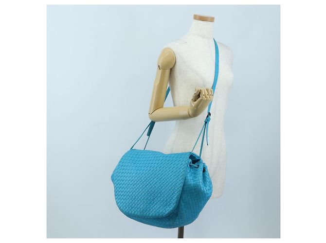 Borsa a tracolla BOTTEGA VENETA INTRECCIATO in pelle blu turchese Auth LN128V - vista 31