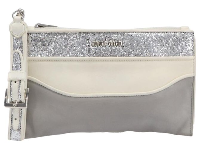 Miu Miu Pouch Leather Gray Silver Auth bs37264 Braun Silber - Ansicht 13