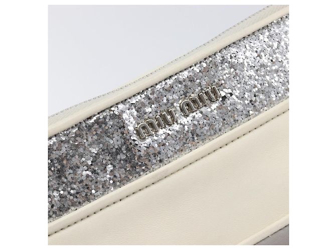 Miu Miu Pouch Leather Gray Silver Auth bs37264 Braun Silber - Ansicht 20
