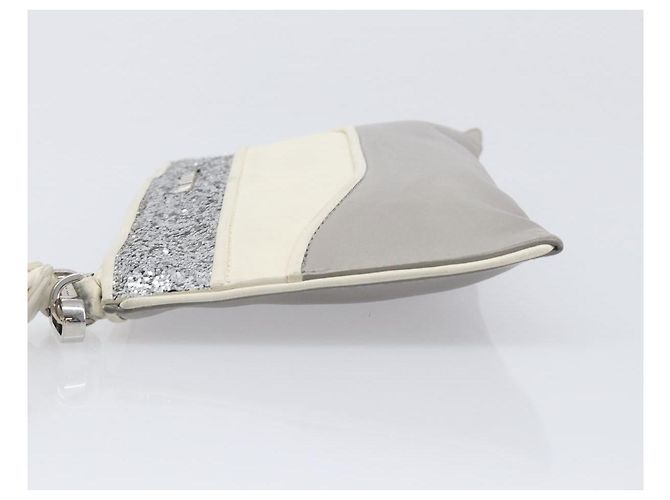 Miu Miu Pouch Leather Gray Silver Auth bs37264 Braun Silber - Ansicht 4
