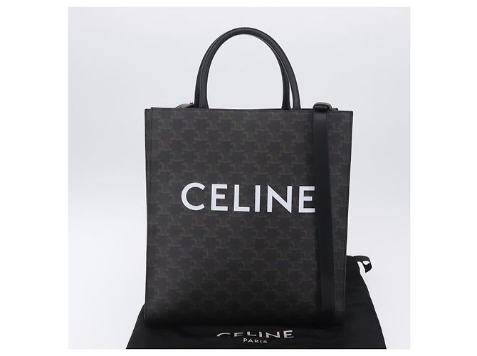 Céline Bolsa de mão CELINE Triomphe Vertical Cabas PVC 2way Preta Ouro Auth 204074M Preto Dourado - vista 12