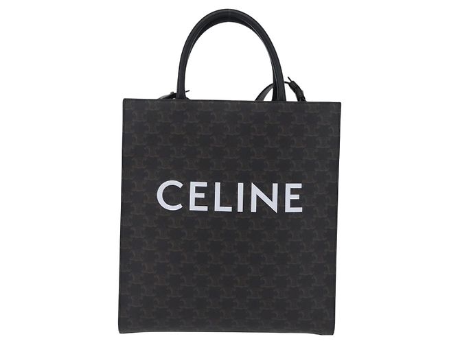 Céline Bolsa de mão CELINE Triomphe Vertical Cabas PVC 2way Preta Ouro Auth 204074M Preto Dourado - vista 13