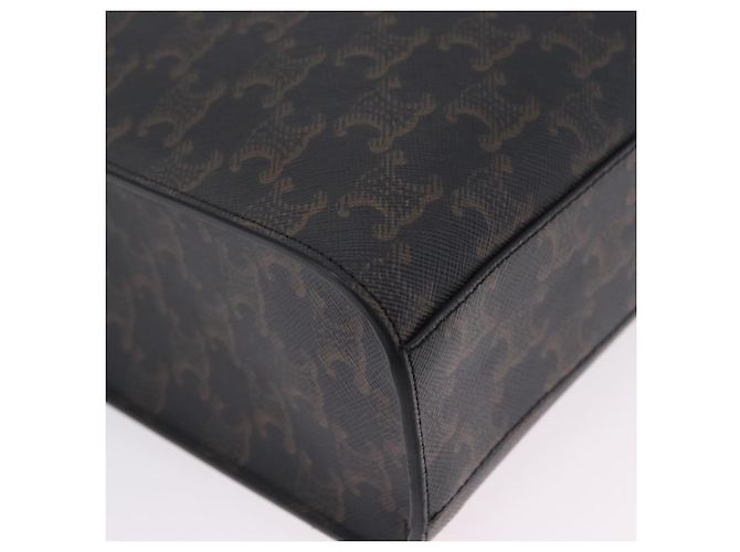 Céline Bolsa de mão CELINE Triomphe Vertical Cabas PVC 2way Preta Ouro Auth 204074M Preto Dourado - vista 15