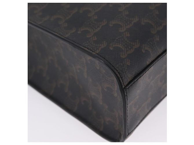 Céline Bolsa de mão CELINE Triomphe Vertical Cabas PVC 2way Preta Ouro Auth 204074M Preto Dourado - vista 17
