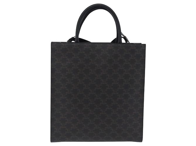 Céline Bolsa de mão CELINE Triomphe Vertical Cabas PVC 2way Preta Ouro Auth 204074M Preto Dourado - vista 2