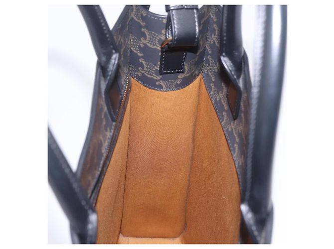 Céline Bolsa de mão CELINE Triomphe Vertical Cabas PVC 2way Preta Ouro Auth 204074M Preto Dourado - vista 20