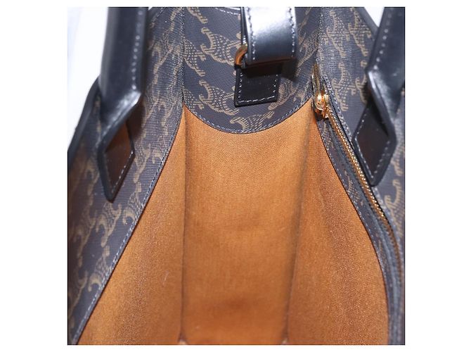 Céline Bolsa de mão CELINE Triomphe Vertical Cabas PVC 2way Preta Ouro Auth 204074M Preto Dourado - vista 21