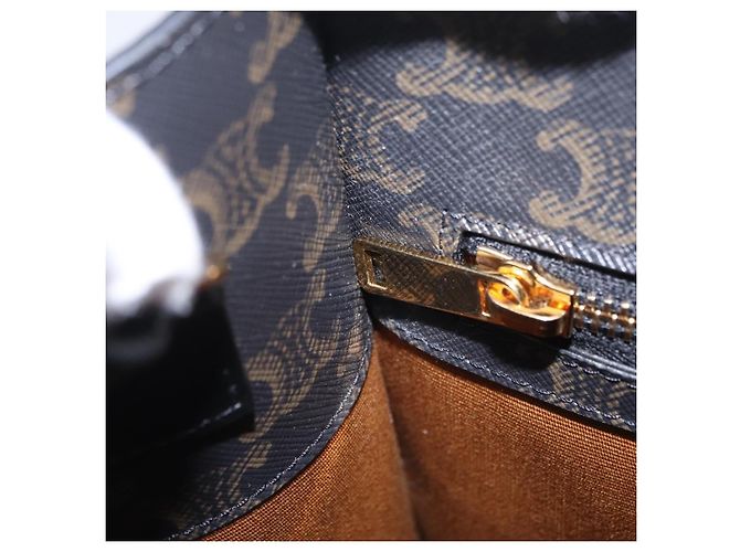 Céline Bolsa de mão CELINE Triomphe Vertical Cabas PVC 2way Preta Ouro Auth 204074M Preto Dourado - vista 22