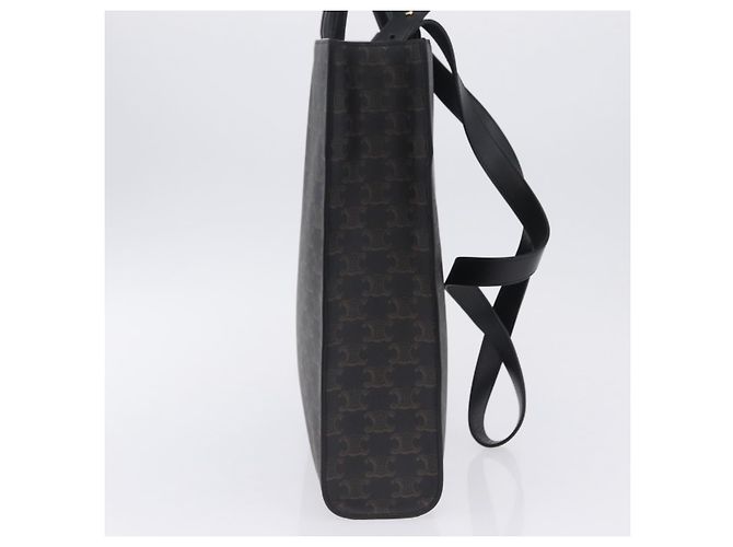 Céline Bolsa de mão CELINE Triomphe Vertical Cabas PVC 2way Preta Ouro Auth 204074M Preto Dourado - vista 4