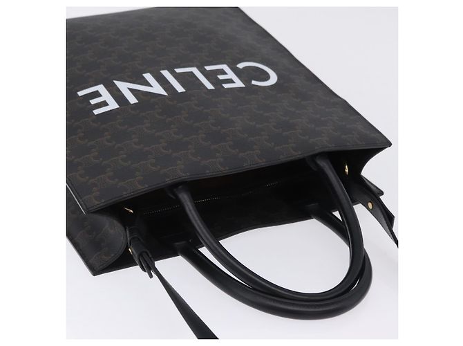 Céline Bolsa de mão CELINE Triomphe Vertical Cabas PVC 2way Preta Ouro Auth 204074M Preto Dourado - vista 6