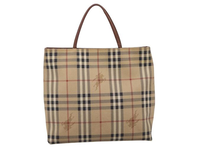 Bolso de mano BURBERRY Nova Check PVC Leather Beige Auth bs37101 - vista 2