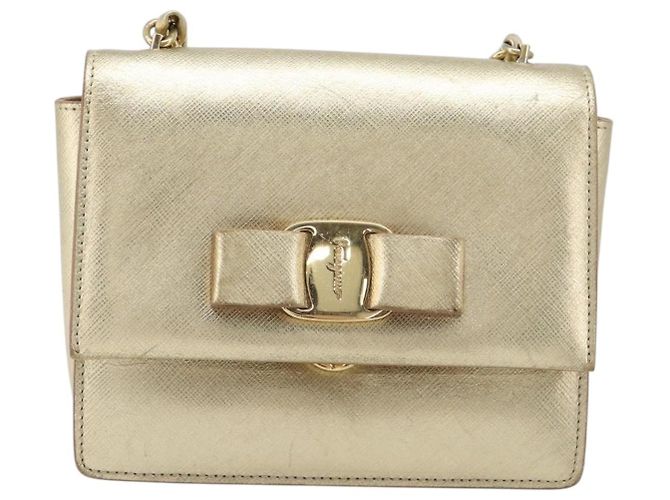 Borsa a tracolla Salvatore Ferragamo Vala Chain in pelle oro autentica bs37272 - vista 13