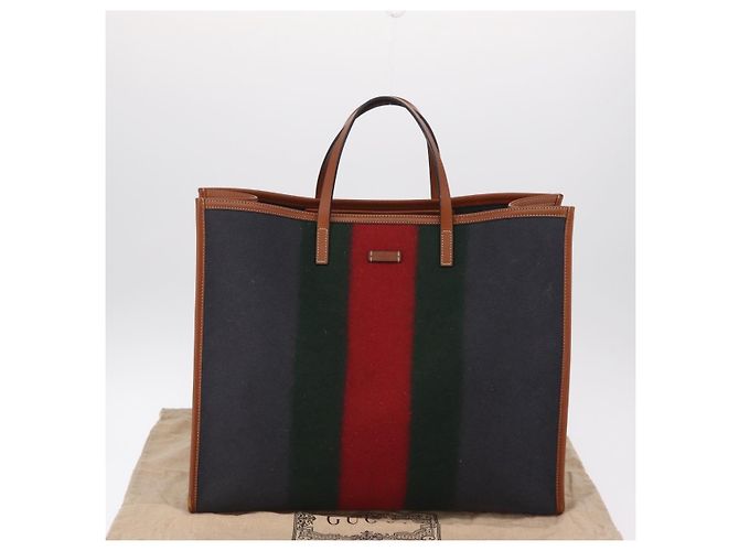 GUCCI Web Sherry Line Handtasche Wolle Grau Silber 295266 Auth 205906V Braun - Ansicht 12