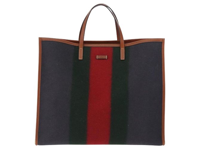 GUCCI Web Sherry Line Handtasche Wolle Grau Silber 295266 Auth 205906V Braun - Ansicht 13