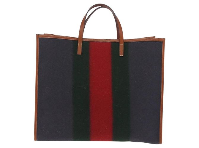 GUCCI Web Sherry Line Handtasche Wolle Grau Silber 295266 Auth 205906V Braun - Ansicht 2