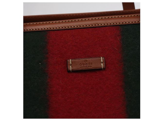 GUCCI Web Sherry Line Handtasche Wolle Grau Silber 295266 Auth 205906V Braun - Ansicht 20