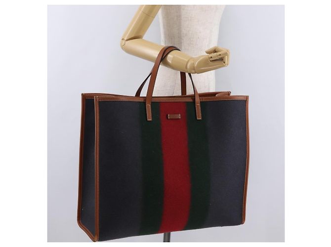 GUCCI Web Sherry Line Handtasche Wolle Grau Silber 295266 Auth 205906V Braun - Ansicht 23
