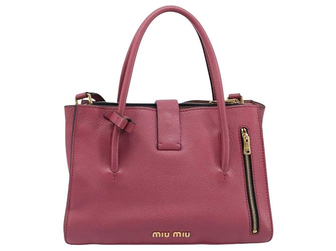Borsa a mano Miu Miu Madras Leather 2way Pink Gold Auth ka6401V Rosa D'oro - vista 2