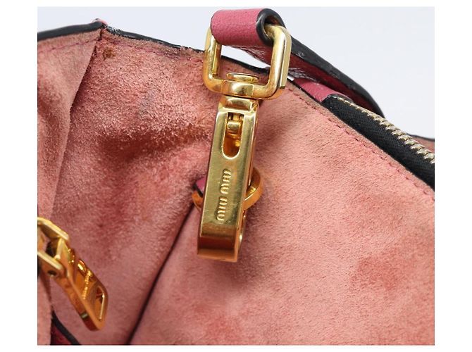 Borsa a mano Miu Miu Madras Leather 2way Pink Gold Auth ka6401V Rosa D'oro - vista 37