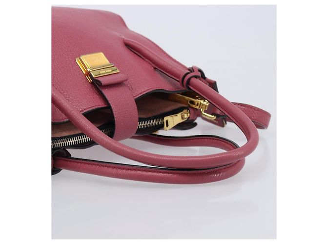 Borsa a mano Miu Miu Madras Leather 2way Pink Gold Auth ka6401V Rosa D'oro - vista 6