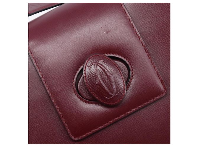 Borsa a tracolla CARTIER Must Line in pelle Bordeaux Gold Auth ka6410 - vista 21