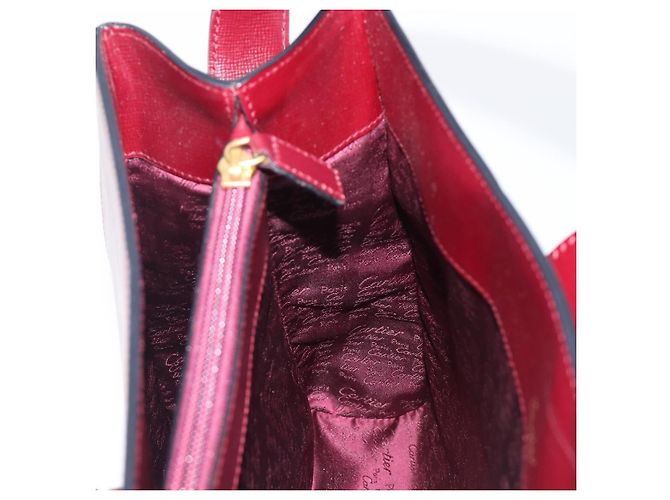 Borsa a tracolla CARTIER Must Line in pelle Bordeaux Gold Auth ka6410 - vista 24