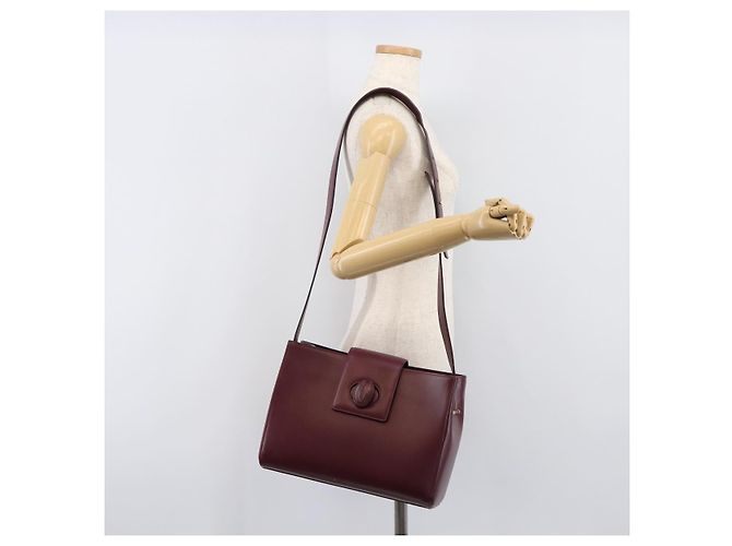 Borsa a tracolla CARTIER Must Line in pelle Bordeaux Gold Auth ka6410 - vista 28