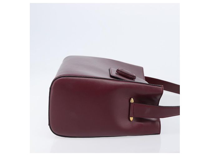 Borsa a tracolla CARTIER Must Line in pelle Bordeaux Gold Auth ka6410 - vista 3